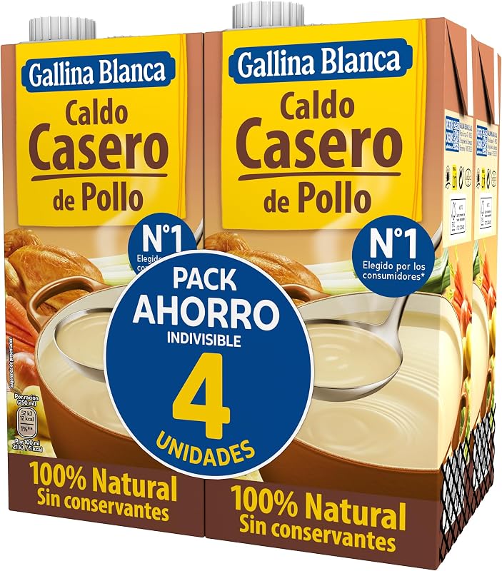 Caldo Casero de Pollo, 1L, 100% Natural Paquete de 4