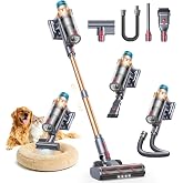 Cordless Vacuum Cleaner, 55KPA 650W 70Mins Stick Vacuum Cleaners for Home with Motorized Bed Brush, Flexible Hose, LED Touchscreen, Auto Mode, Self-Standing &amp; Wall Mount, for Pet Hair Carpet Floor