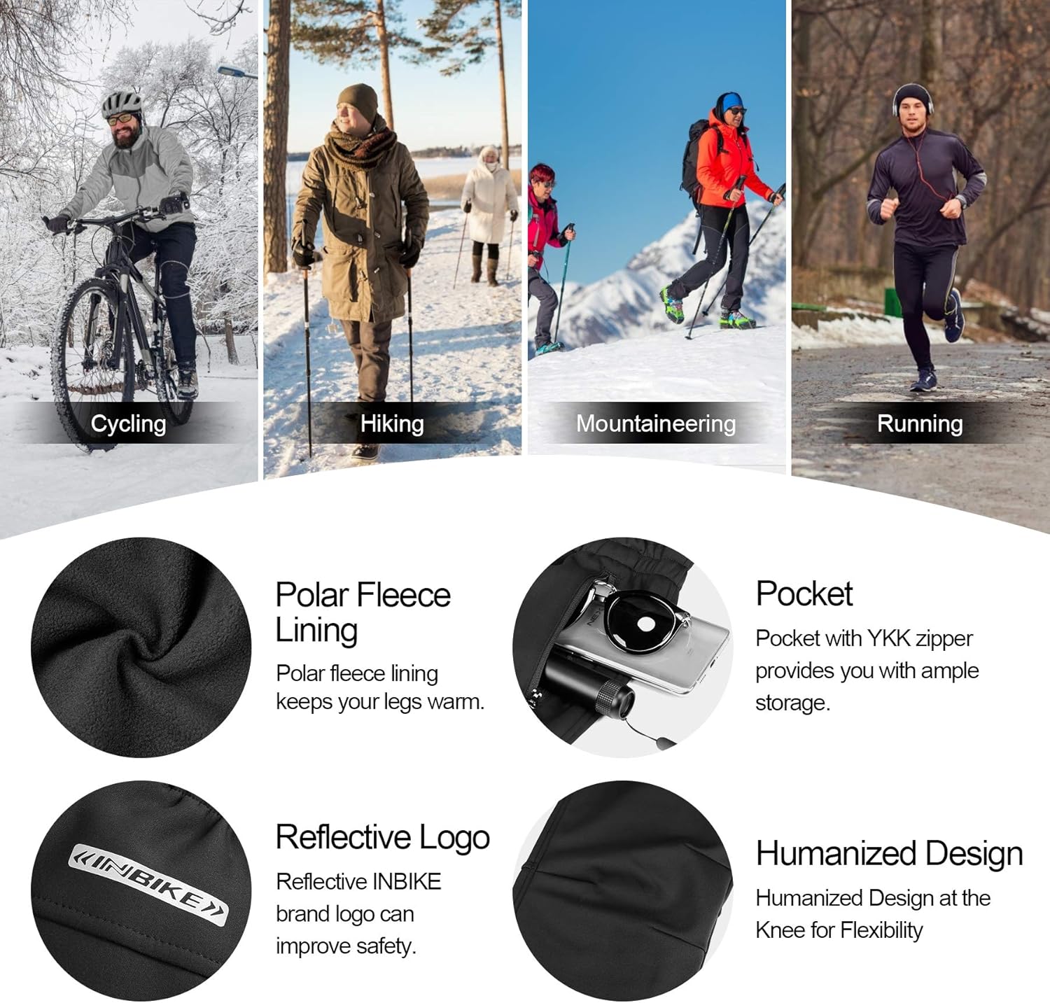 INBIKE Men's Winter Fleece Windproof Thermal Active Pants for Cycling Running Hiking Outdoor Multi Sports : Clothing