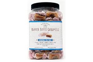 Everton Toffee Butter Toffee Caramels, Original Sea Salt Flavor 50 count (20 oz. Grab Jar). Gourmet artisan Creamy, soft and creamy caramel candy, small batch crafted toffee treats.