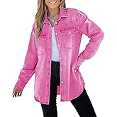 luvamia Long Denim Jacket for Women Lightweight Trendy Jean Button Down Shirts Jackets Oversized Shackets with Pockets