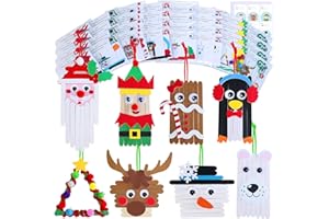 Winlyn 32 Sets Christmas Craft Kits Winter Crafts DIY Popsicle Stick Christmas Ornaments Decorations Art Sets Craft Sticks Christmas Foam Stickers for Kids Holiday Classroom Activities Party Favors