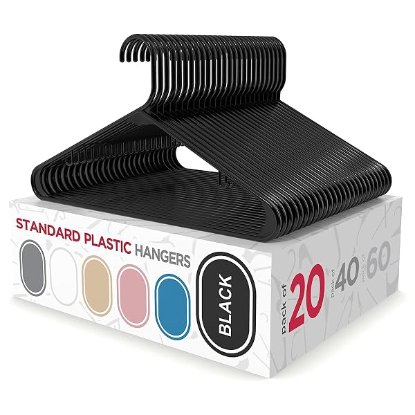 SHARPTY PLASTIC HANGERS CLOTHES HANGERS FOR CLOTHING, CLOSET, COATS & SHIRTS – DURABLE & SPACE SAVING – FOR EVERYDAY STANDARD USE, ROOM ESSENTIALS & BASICS – 20 PACK – BLACK