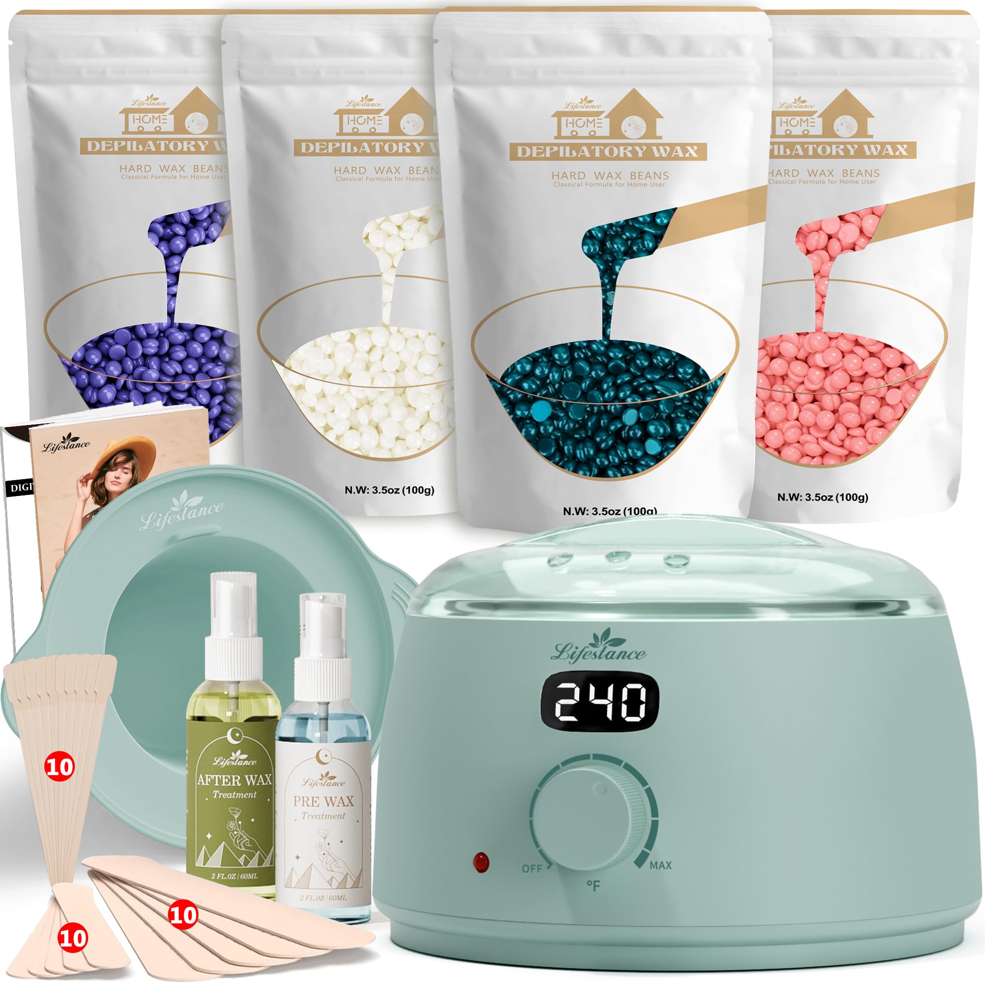 Photo 1 of Lifestance Waxing Kit for Women & Men - L3 VelviMint Digital Warmer, Silicone Wax Pot Liner, Hair Removal Kit with 14.1oz Hard Wax Beads & Oil Spray, Professional for Home Brazilian Bikini Face Leg