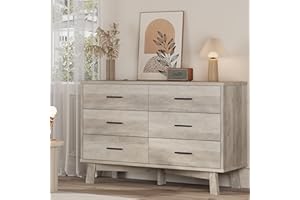 XIXINI Dresser for Bedroom, 6 Drawer Wide Modern Chest of Drawers with X-Shaped Sturdy Base, Wood Double Dresser Closet Clothes Storage Organizer, Wooden TV Stand for Living Room, Hallway, Grey