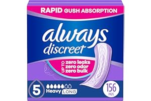 Always Discreet Adult Incontinence Pads for Women, Heavy Absorbency, Long Length, Postpartum Pads, 156 Count (4 Packs of 39)