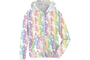 Fanient Girls Zip Up Hoodies Kids 3D Cool Casual Hooded Sweatshirts Hoody with Pockets 6-14 Years