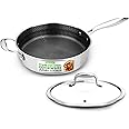 NutriChef 3.4QT Deep Frying Pan with Lid - Stainless Steel Non-Stick Saute Pan, Scratch-Resistant Honeycomb Texture, Oven & Induction Safe Skillet