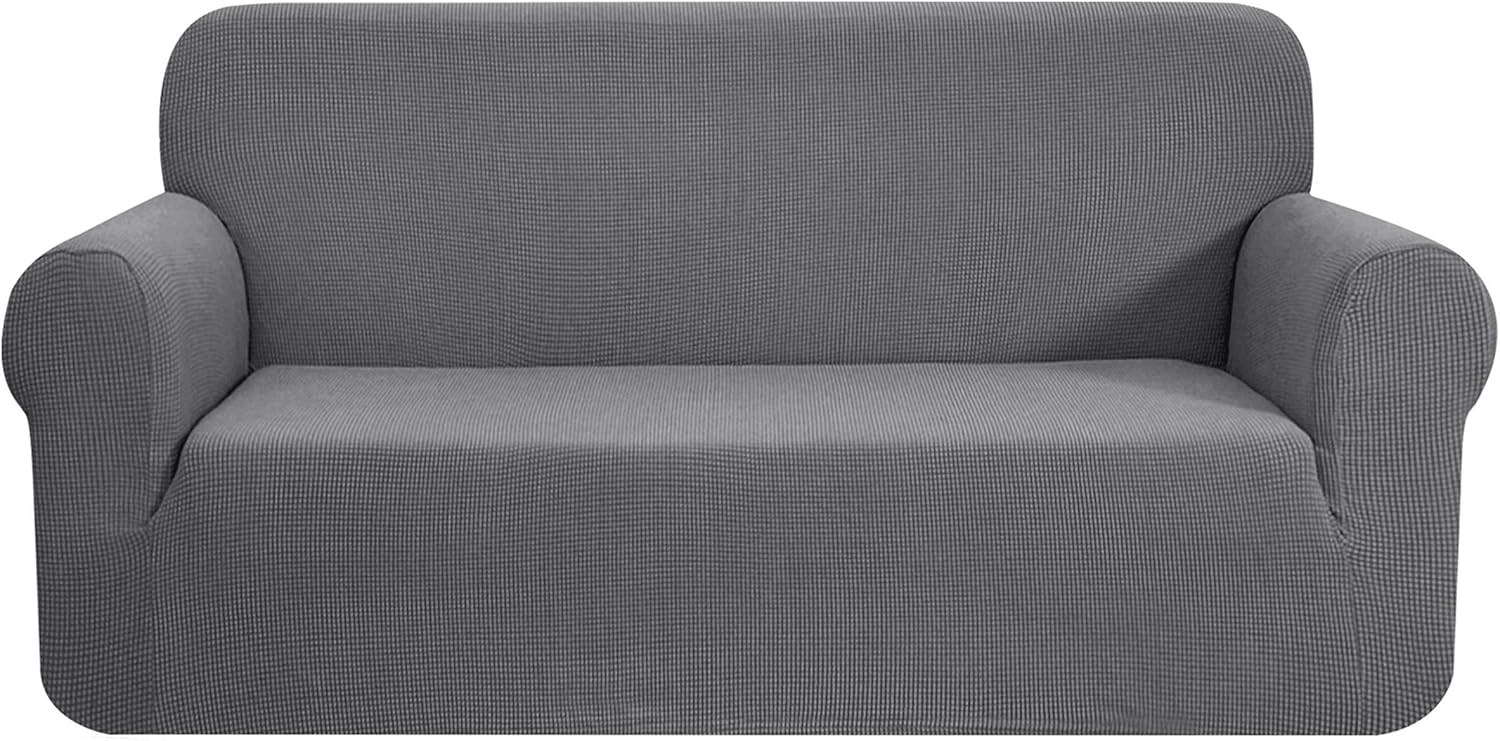 CHUN YI 1 Piece Jacquard Sofa Covers Stretch Fabric Settee cover Furniture Protector for Sofa 3 Seater Sofa Slipcover for Living Room Checks Durable Spandex Fabric (Sofa,Light Grey)
