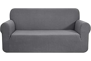 CHUN YI Stretch Loveseat Sofa Slipcover 1 Piece Couch Cover, 2 Seater Settee Coat Soft with Elastic Bottom, Checks Spandex Jacquard Fabric,Medium,Light Gray