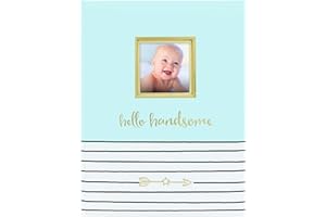 Pearhead Blue First 5 Years Keepsake Memory Book for Baby Boy, Record Every Milestone from Birth to Age 5, Journal Scrapbook Photo Album Hello Handsome