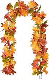 2 Pack Fall Garland Maple Leaf, Hanging Vine Garland Artificial Autumn Foliage Garland Thanksgiving Decor for Home Wedding Fireplace Party Christmas