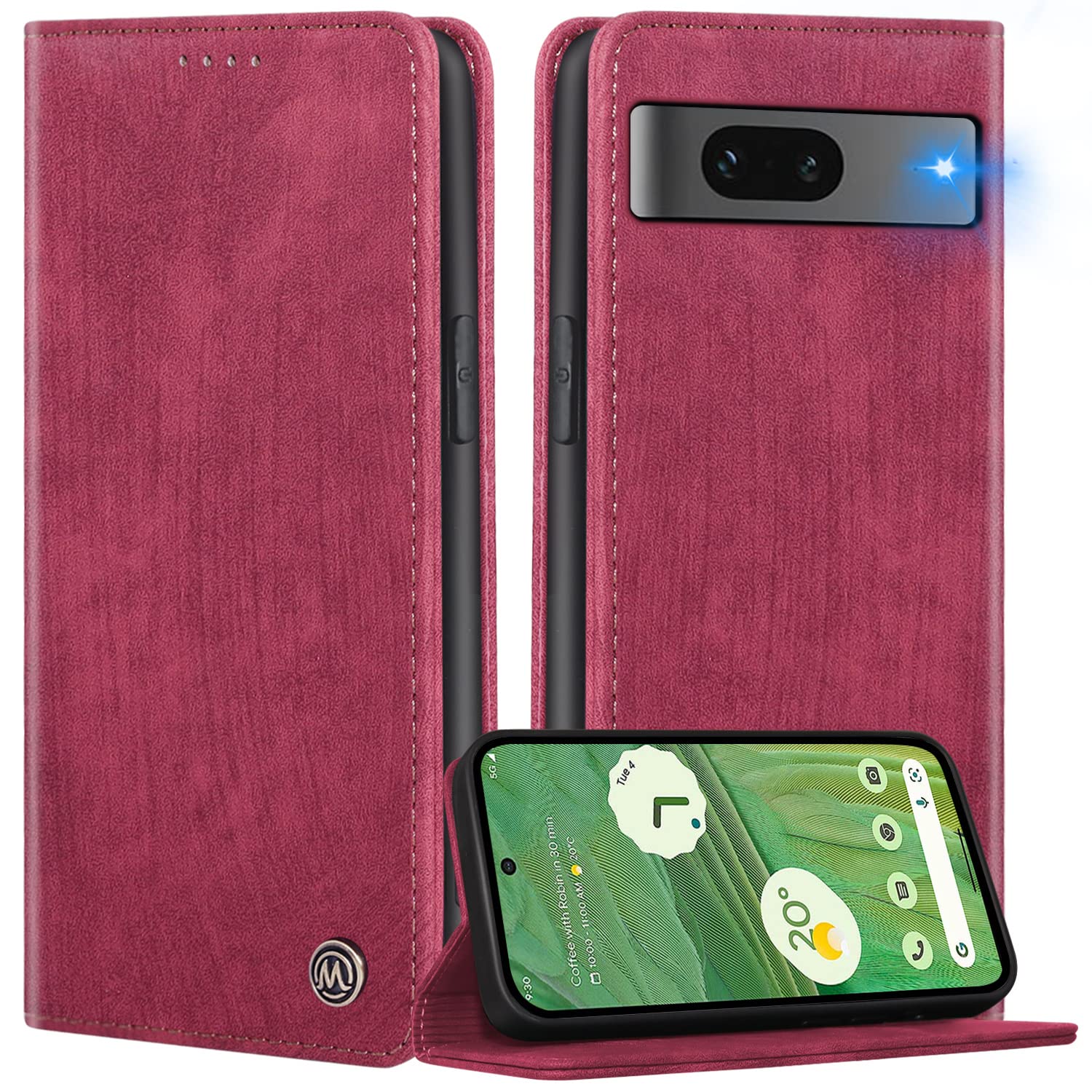 FMPCUON Compatible with Google Pixel 7 Case, Premium Leather Folio Cover,Magnetic Closure Protective Book Design Wallet Flip with [Card Slots][Kickstand] smooth touch ever,Red wine — image 1