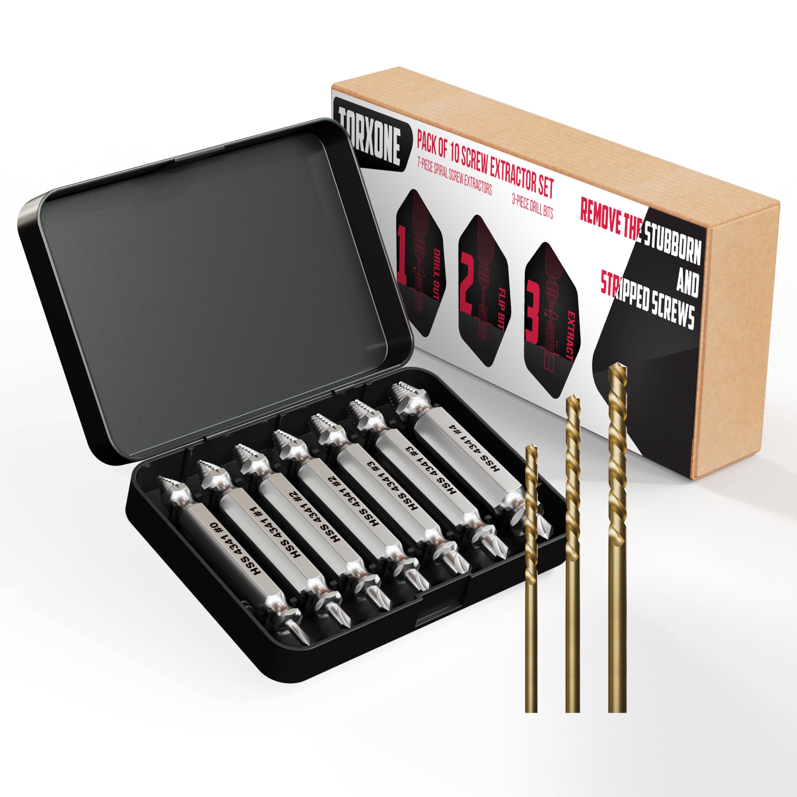 Photo 1 of 10PCS Screw Extractor Set for Iron Screws – Stripped Screw & Bolt Remover, High-Speed Steel Drill Bit Tool for Easy Removal of Rusted, Broken Screws & Nuts – Durable Gift for Men