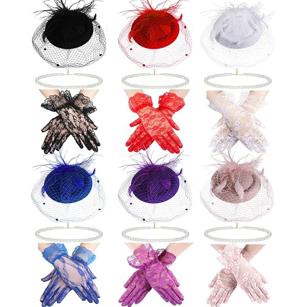 7934 Fascinator Hats With Screentouch Lace Glovess Set For Women Tea Party Fascinator Hats with Screentouch Lace Gloves Set for Women  main image 4