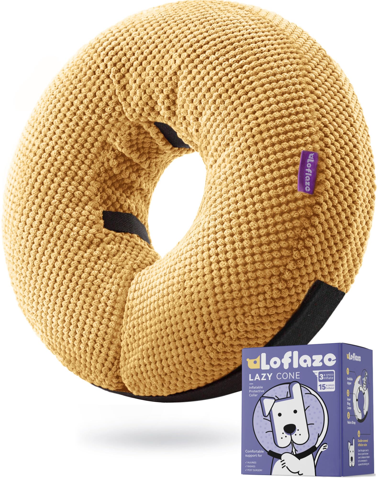 Photo 1 of Loflaze Inflatable Dog Cone Collar - Dog Neck Donut Cone Collar Alternative After Surgery - Soft Cone for Large Medium Small Dogs Cats - Alternative Recovery E Collar (Yello, L)
