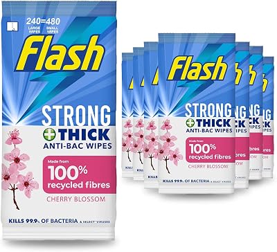 FLASH Antibacterial Strong & Thick Cleaning Wipes 60 Large Blossom & Breeze