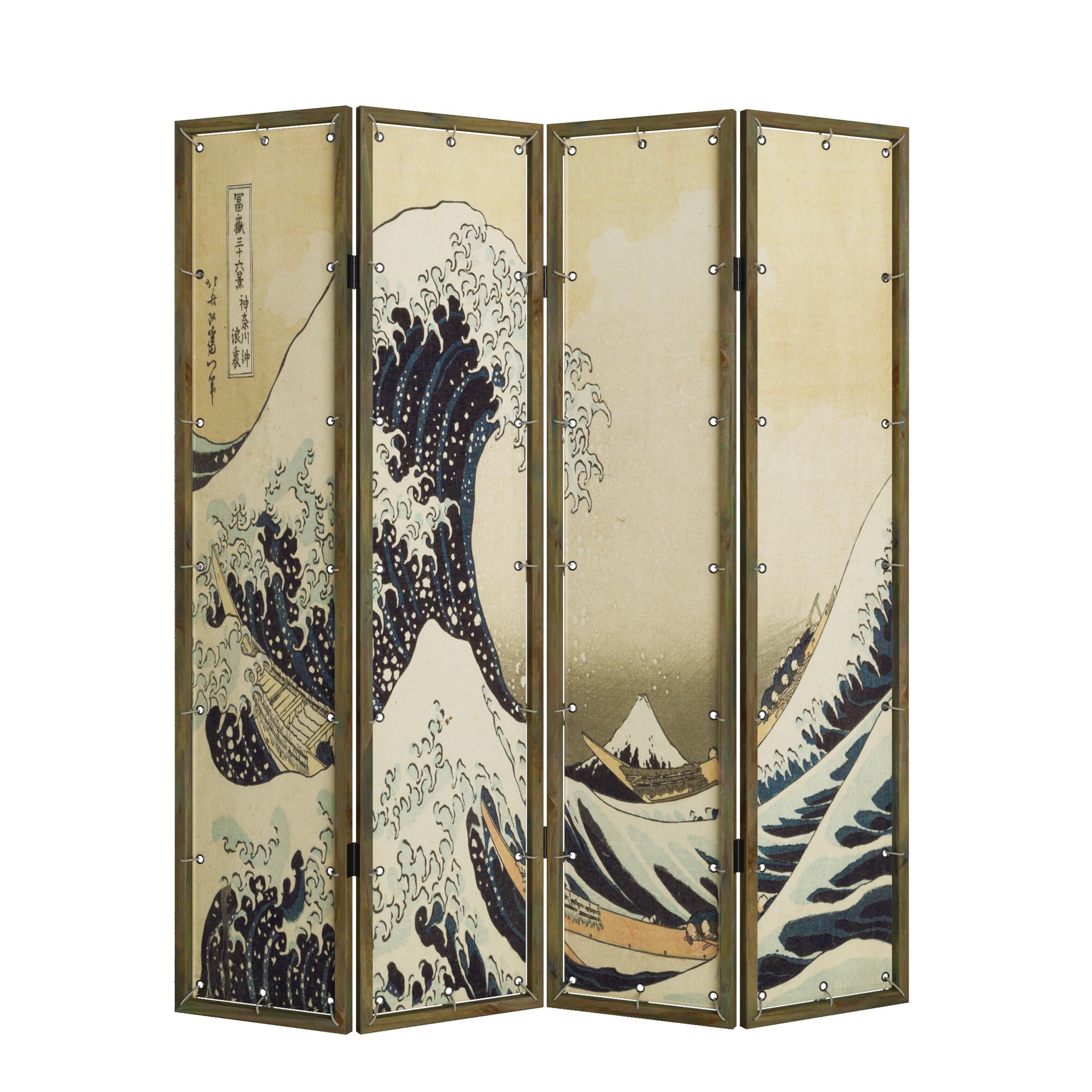 Photo 1 of HOZUSO Room Divider 4 - Panel Folding Room Divider Single Side Japanese Ukiyoe Painting Wood Privacy Screens Foldable Portable Room Separating Room Partitions Freestanding Home Decor 71'' Hig44”