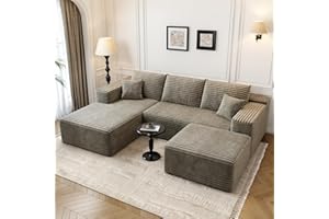 SETTAB 107.5" Cloud Modular Sectional Couch with 1 Ottoman,Modern Minimalist Upholstered Couches, Comfort U Shaped Sofa for Living Room,Deep Seat Corner Couch，No Assembly Required (Camel,Left Facing Chaise)