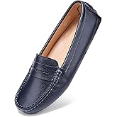 BEAUSEEN Women's Genuine Leather Penny Loafers Classic Driving Moccasins Casual Slip On Comfort Women Loafer Shoes