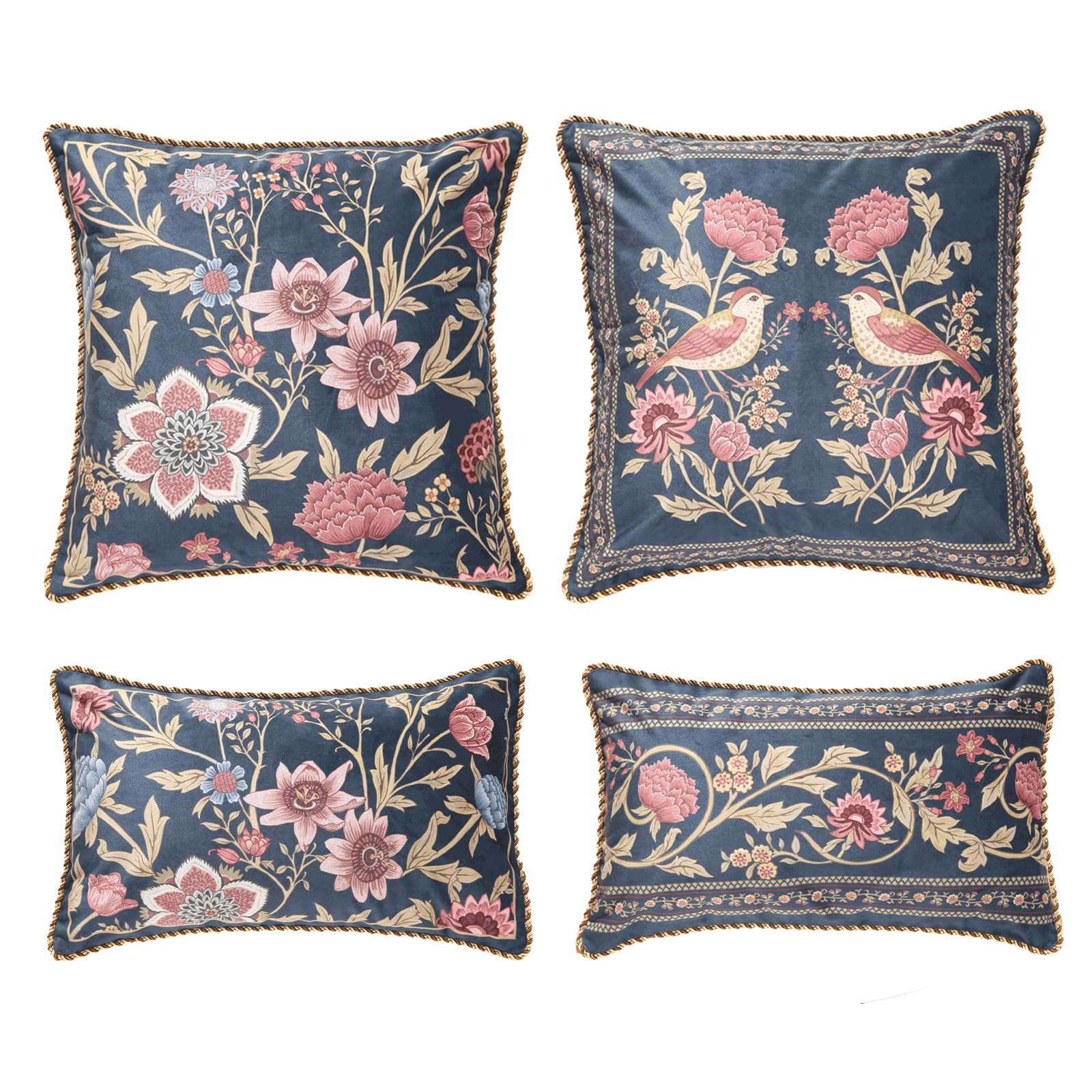 Photo 1 of patdrea Designer Vintage Old School Velvet Throw Pillow Cover,Multiple Floral Rampage Collection Pattern,Decorative Lumbar Square Pillowcases Cushion for Bed Living Room Outdoor Car,Pack of 4