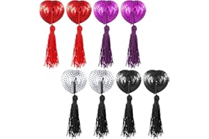 WLLHYF 4 Pairs Breast Pasties Reusable Women Silicone Nipple Covers Stickers with Sequins Tassel Adhesive Heart-Shaped Breast