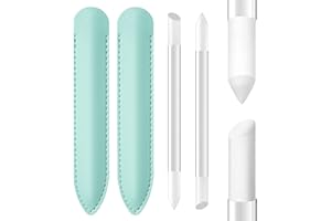 DIODIVA 2 Pcs Glass Cuticle Pusher with Leather Case, Glass Cuticle Stick Fingertip Precision Filing Cuticle Remover Etched Dual-Ended Manicure Stick