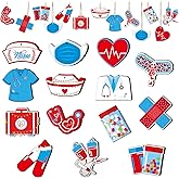 Remerry 55 Pcs Christmas Nurse Wooden Ornament Medical Christmas Ornament Nurse Christmastree Nursing Design Gift Hanging Wood Slice Thank You Gift for LPN Rn Decor, 15 Styles