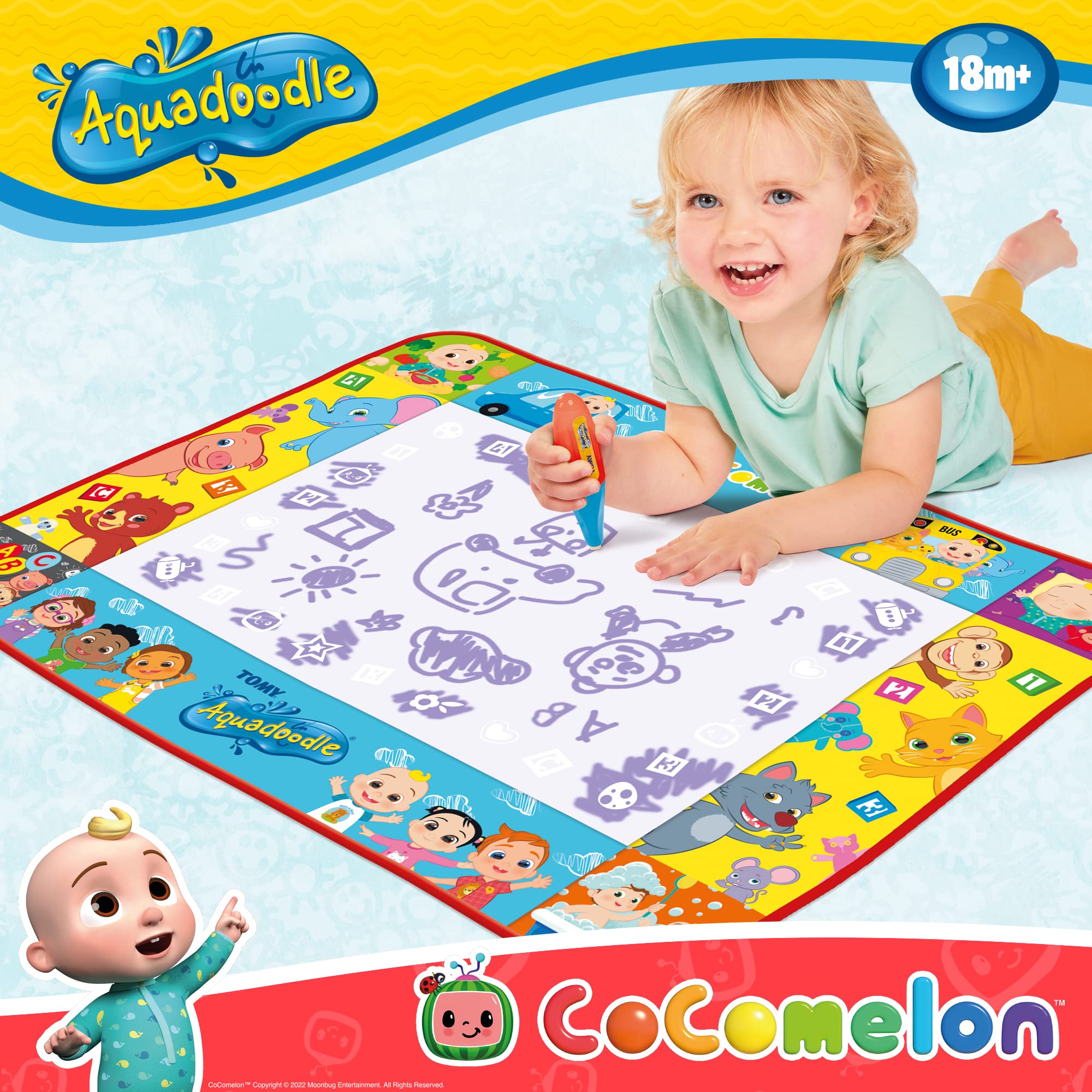 Aquadoodle Cocomelon Doodle Mat, Official Tomy No Mess Colouring & Drawing Game, Suitable for Boys & Girls Aged 18 Months Or Above, Multicolor (E73454)