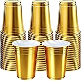 HOME BREEZE 16 oz - 100 Count Metallic Plastic Cups, Disposable Plastic Party Cups for Easy Cleanup and Large Gatherings, Gold Metallic Cups for Birthdays, Parties, Christmas, and Everyday Use (Gold)