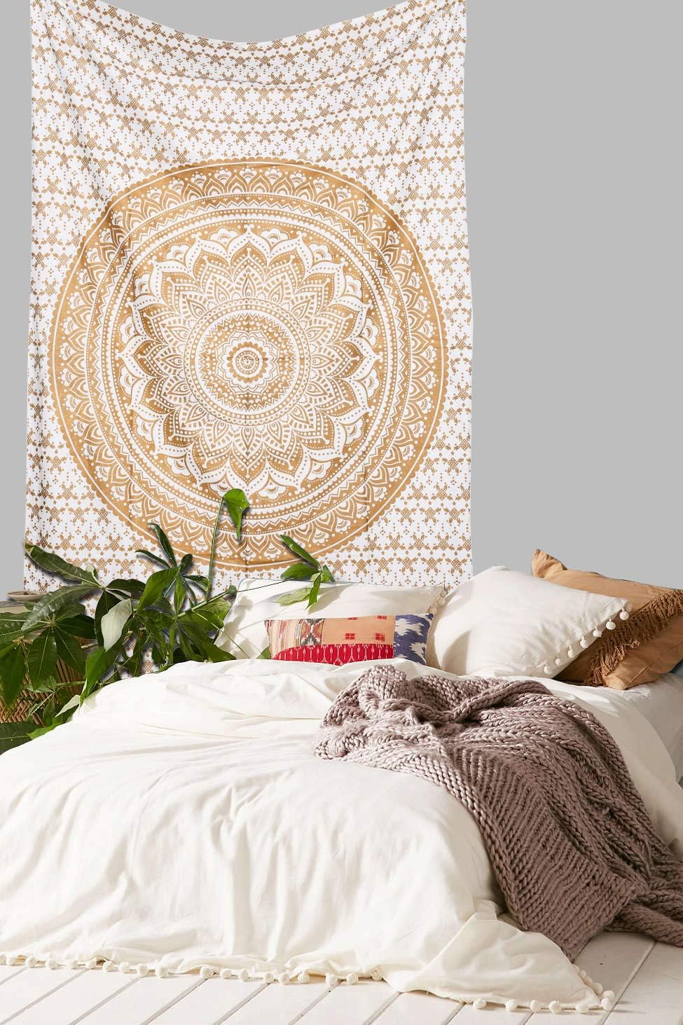 Marubhumi Psychedelic Mandala Tapestry Wall Hanging, Beach Throw Hippie Tapestries Picnic Sheet Wall Decor Wall Art Bedroom Decor, Golden , Poster (76 x 101 Cms / 30 x 40 Inches)