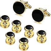 ORAZIO Cuff Links Mens Stainless Steel Cuff Links and Studs Set Gold Black Cufflinks for Men Tuxedo Studs Buttons for Formal Kit Business or Wedding Shirts