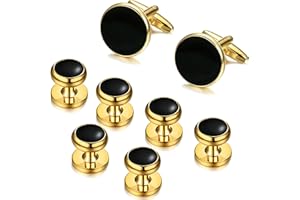 ORAZIO Cuff Links Mens Stainless Steel Cuff Links and Studs Set Gold Black Cufflinks for Men Tuxedo Studs Buttons for Formal Kit Business or Wedding Shirts