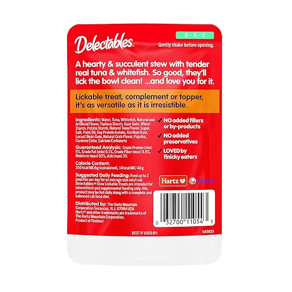 HARTZ DELECTABLES STEW LICKABLE WET CAT TREATS FOR ADULT & SENIOR CATS, TUNA & WHITEFISH, 12 COUNT