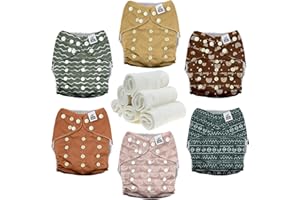 Mama Koala 3.0 Pocket Cloth Diapers for Babies with AWJ Lining, 6 Pack with 6 4-Layer Natural Cloth Diaper Inserts - Reusable and Washable Pocket Diapers (Hope in The Desert)