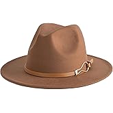 EOGIMI Fashion Women Wide Brim Fedora Floppy Panama Hat with Belt Buckle