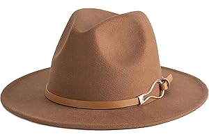 EOGIMI Fashion Women Wide Brim Fedora Floppy Panama Hat with Belt Buckle