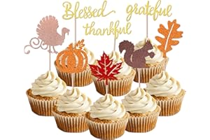 Rsstarxi 24 Pack Thanksgiving Cupcake Toppers Turkey Pumpkin Maple Leaf Squirrel Cupcake Picks Blessed Grateful Thankful Cake Decorations for Happy Thanksgiving Day Theme Party Supplies