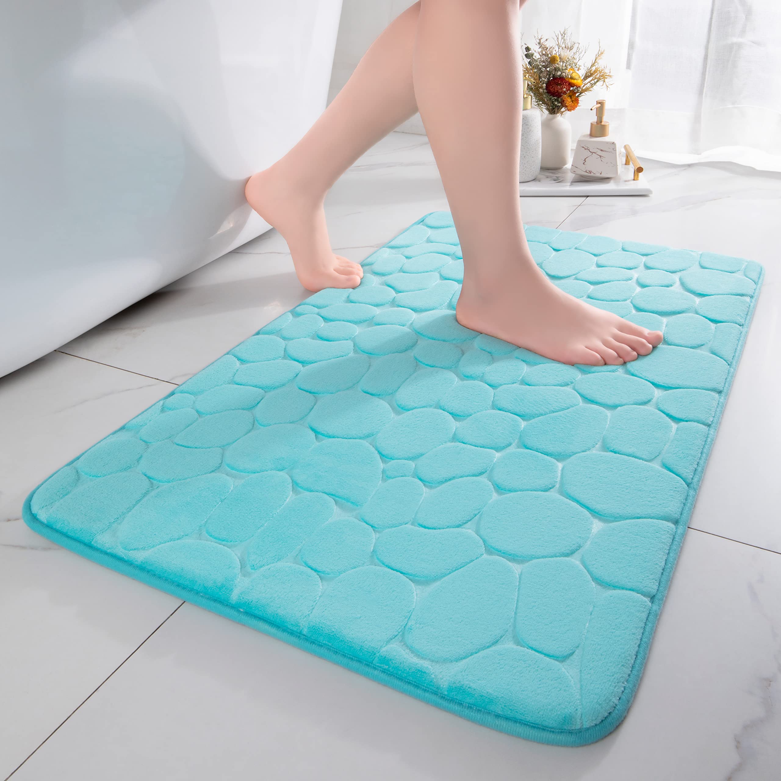 chakme Memory Foam Bath Mat, Absorbent Bath Mat, Bathroom Rug, Shower Mat, Decorative Doormat Non-Slip Mat for Bathroom, Living Room, 50 x 80 cm, Teal Green