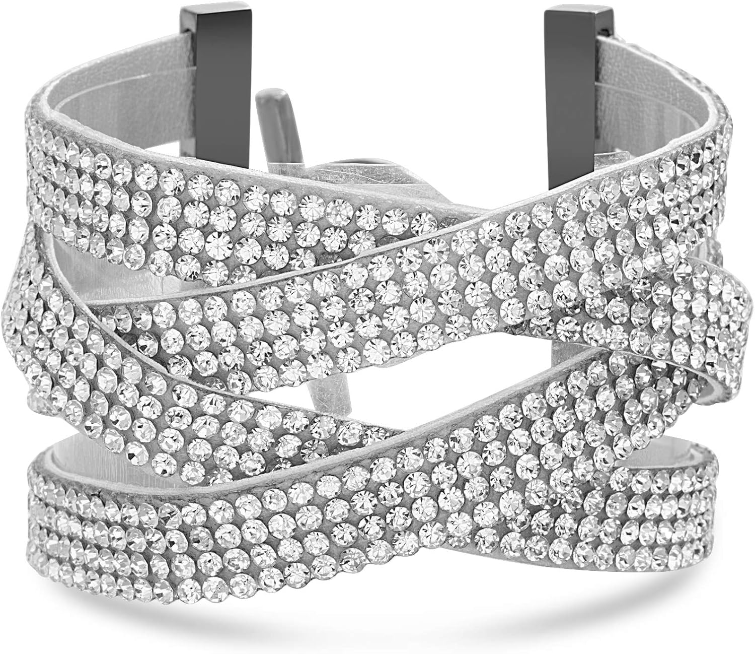 Steve Madden Rhinestone Multi Strand Crossover Toggle Bracelet for Women, White (SMB590491RH), one size: Jewelry