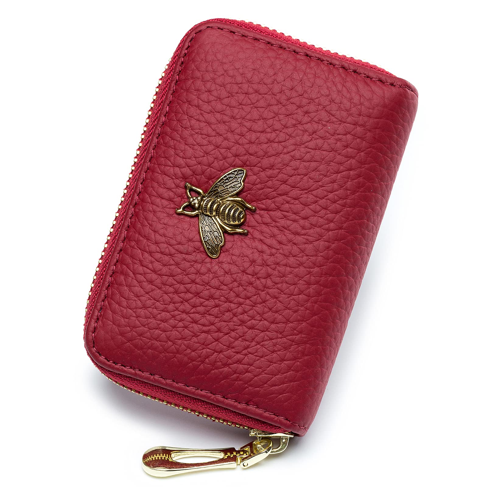 imeetu Card Holder Wallet RFID Credit Card Holders for Women Slim Leather Ladies Card Holder with 12 Card Slots & 2 Wide Cash Slots (Small, Red)