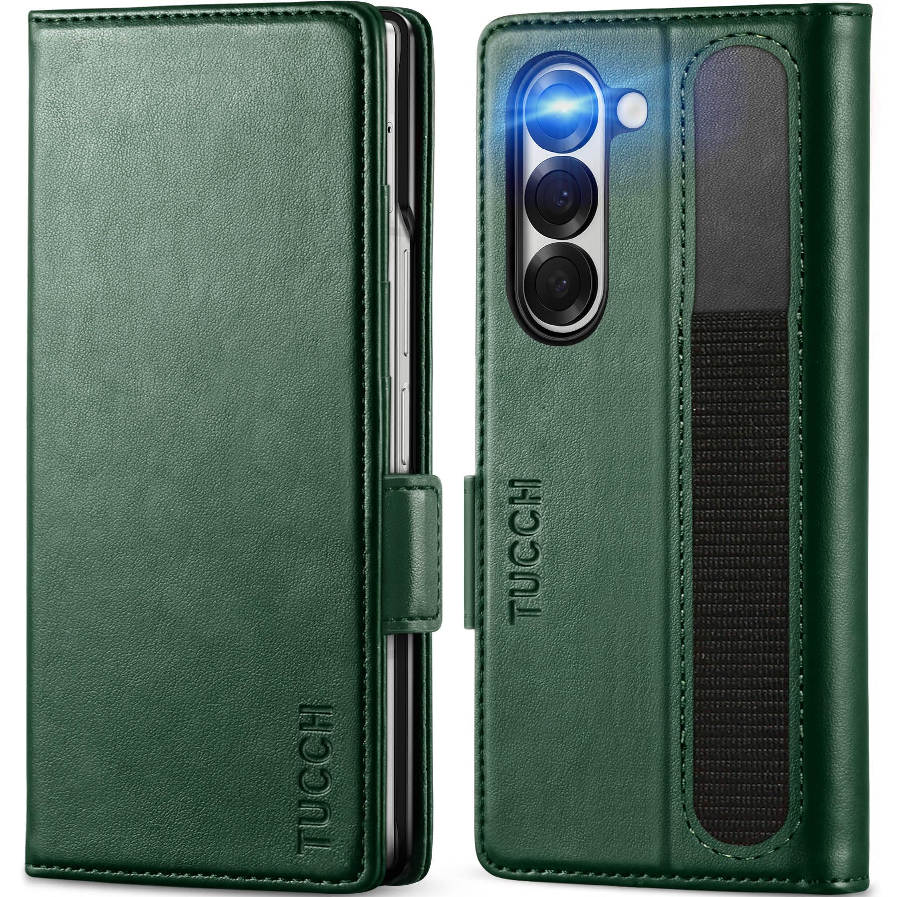 TUCCH Case for Galaxy Z Fold 6 (7.6"), PU leather Wallet Case with S Pen Holder[RFID Blocking][Kickstand][Card Slots], Shockproof Protective Stand Folio Compatible with Galaxy Z Fold6, Midnight Green — image 1