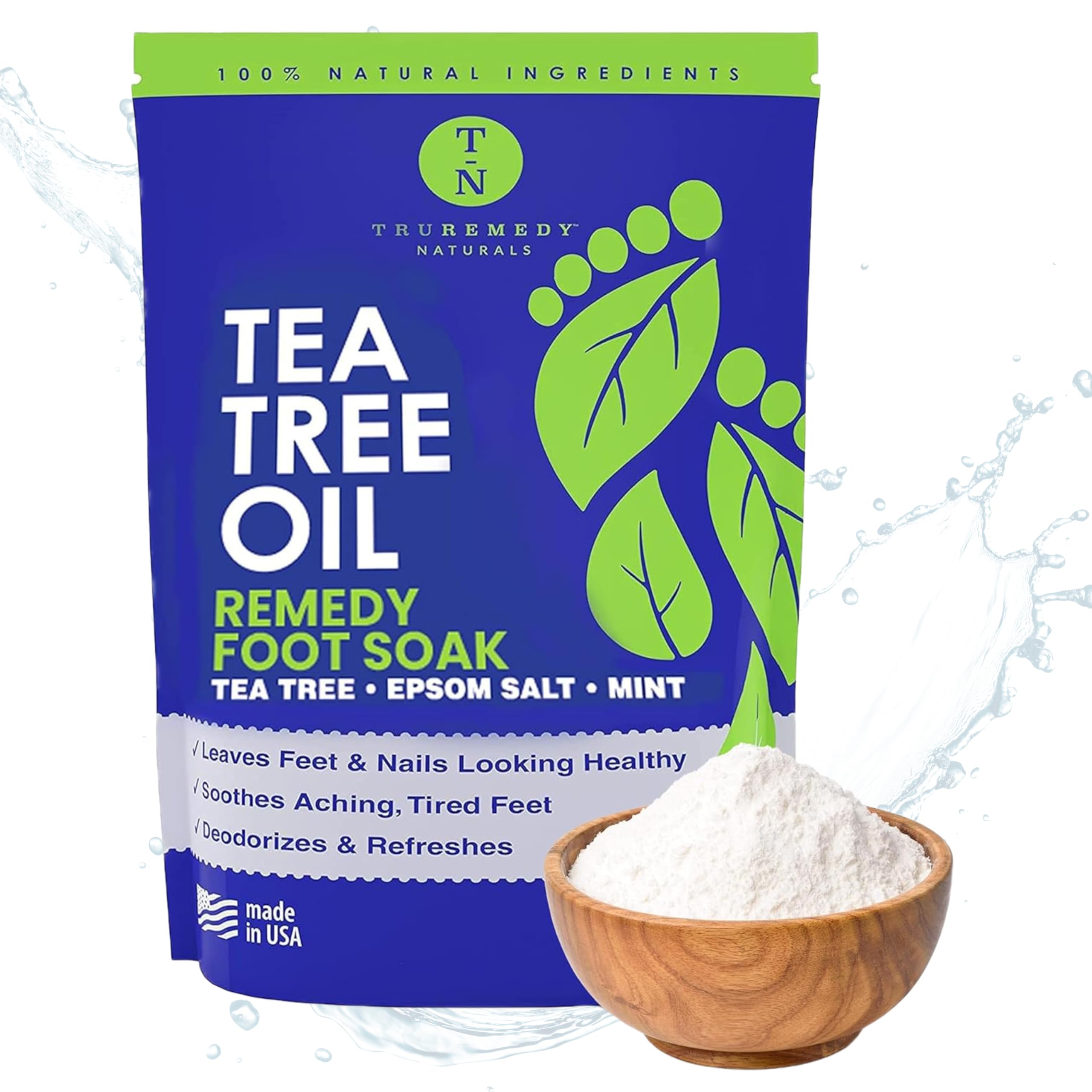 14oz Tea Tree Oil Foot Soak with Epsom Salt and Mint by Truremedy Naturals - Foot Soaking Salts for Dry and Tired Feet - Gently Exfoliates and Refreshes Feet for Soft, Supple Skin