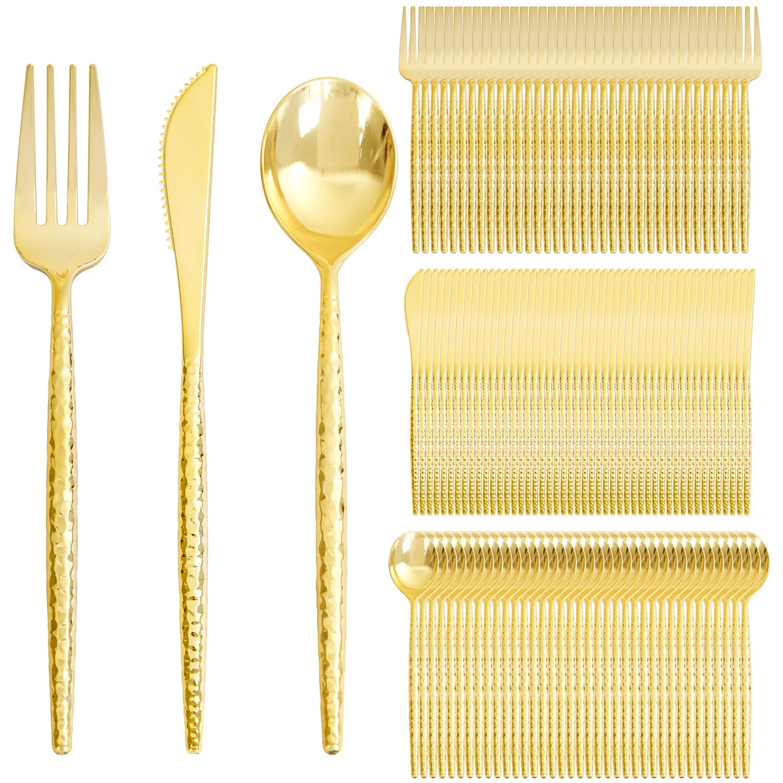 Photo 1 of Supernal 360PCS Gold Plastic Silverware, Plastic Utensils Heavy Duty,Gold Silverware Disposable,Disposable Cutlery,Hammered Utensils Set Includes:120 Knives,Forks and Spoons for Party,Birthday,Wedding