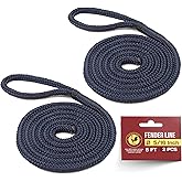 5/16" X 5FT (8mm x 1.5M) Fender Line Navy Blue 2 Pack Premium Double Braid, Mooring Dock Marine-Grade Dock Lines for Boats, Pre-Spliced with Eye