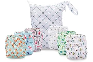 Simple Being Reusable Cloth Diapers, Double Gusset, One Size Adjustable, Washable Soft Absorbent, Waterproof Cover, Eco-Friendly Unisex Baby Girl Boy, six 4-Layers Microfiber Inserts (Knights Dragons)