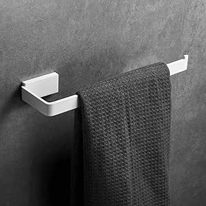 Beelee Soporte de pared para toallero, toallero blanco, acero inoxidable SUS304, diseño de brazo abierto, barra única, BA19905W