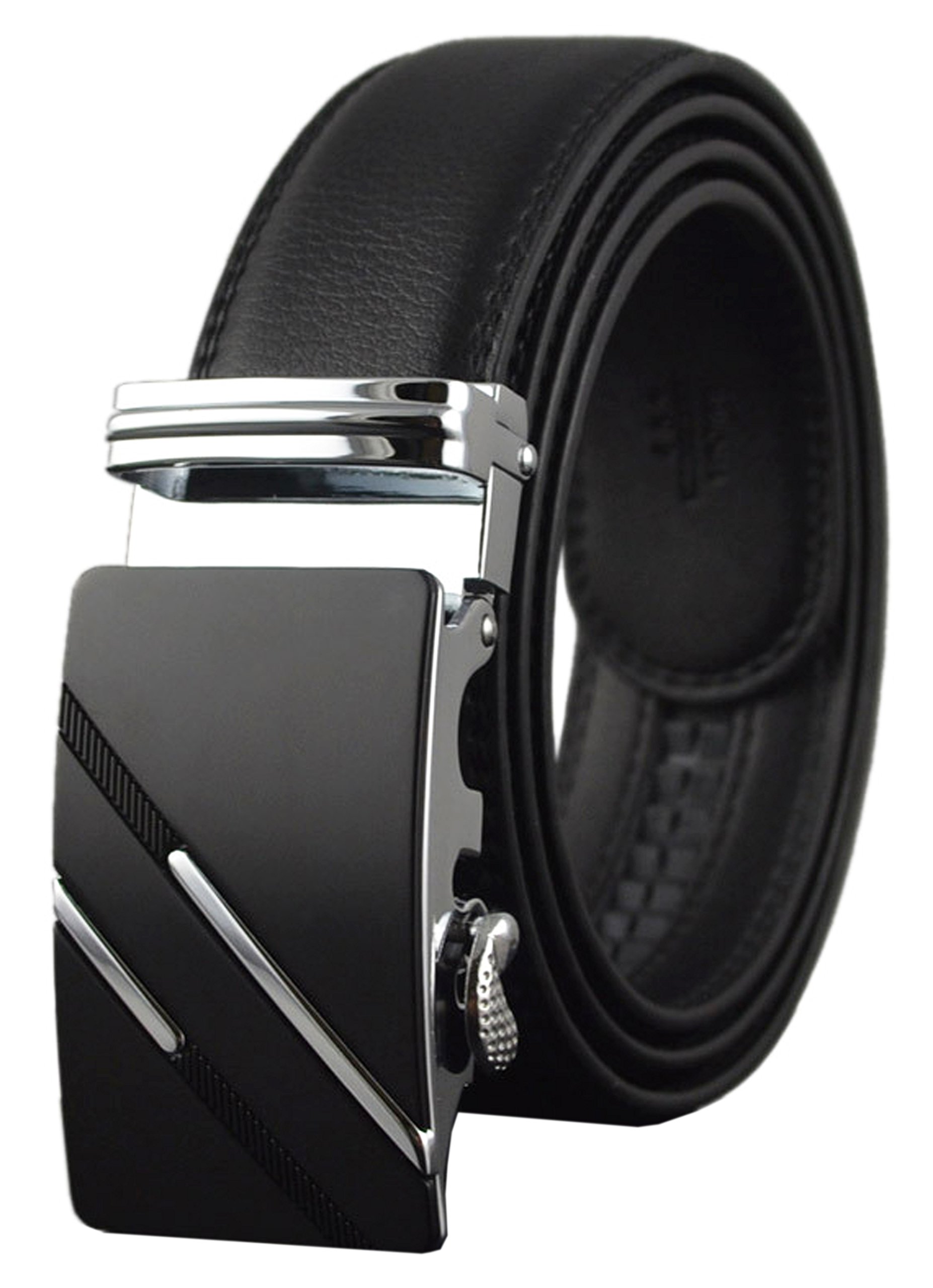 Mens Ratchet Slide Belts Leather Automatic Buckle Black,137S Amazon