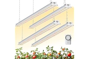 Barrina TX-S60 4FT Grow Light for Indoor Plants, 240W(4 x 60W, 1680W Equivalent), High PPFD, Full Spectrum with 660nm Red LEDs, Mechanical Timer, Linkable, Hanging Plant Light for Seedling, 4 Packs
