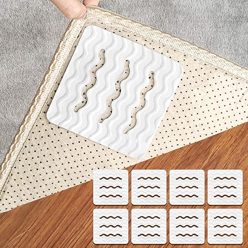 Daily Treasures 8Pcs Rug Gripper with Wave Stripped,Anti-Slip and Reusable Carpet Grippers for Wooden & Hard Floors,Carpet Non-Slip Stickers Pad to Keep Rugs in Place & Make Corners Flat